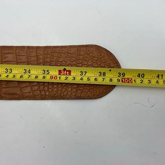 Ralph Lauren Womens Crocodile Brown Belt with Wicker Detail MSRP $2250 Size Med - Picture 15 of 15